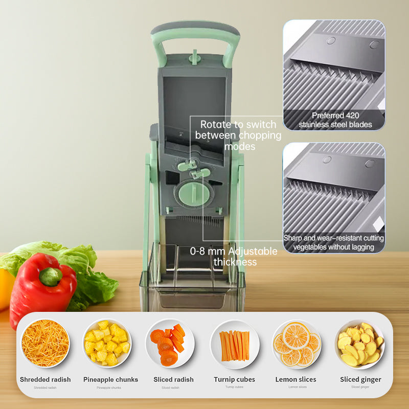 Multifunctional veggie & fruit slicer-grater. Chop, grate, slice potatoes efficiently. Ideal kitchen tool.