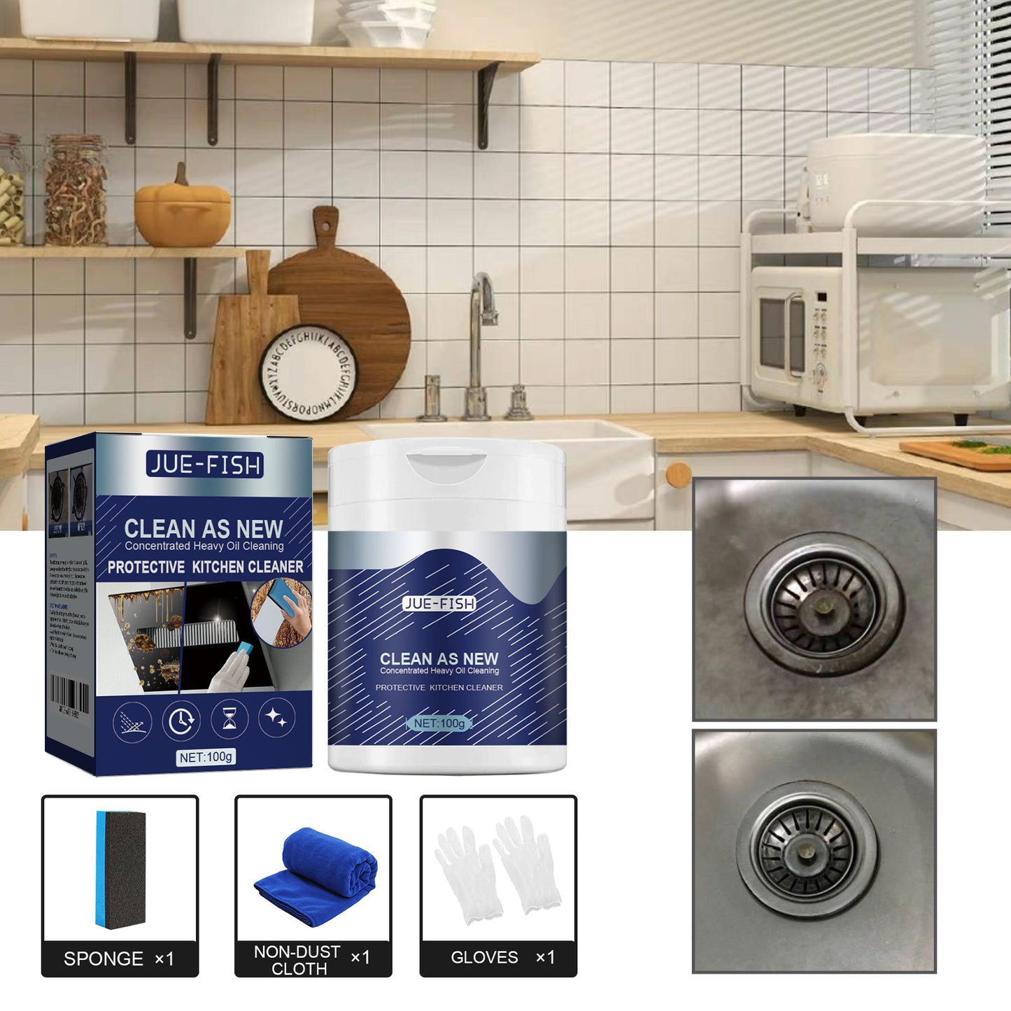 Kitchen Protective Cleaning Powder, Kitchen Range Hood Stove Faucet Oil Dirt Cleaning Powder